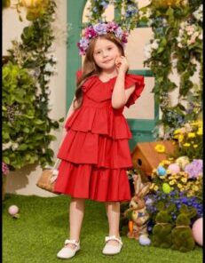 Girl's Red Dress Short Sleeve