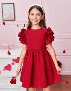 Girl's Red Dress Short Sleeve